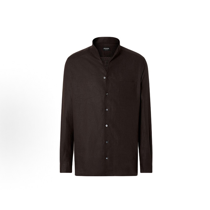 zegna oasi lino linen stand collar shirt
